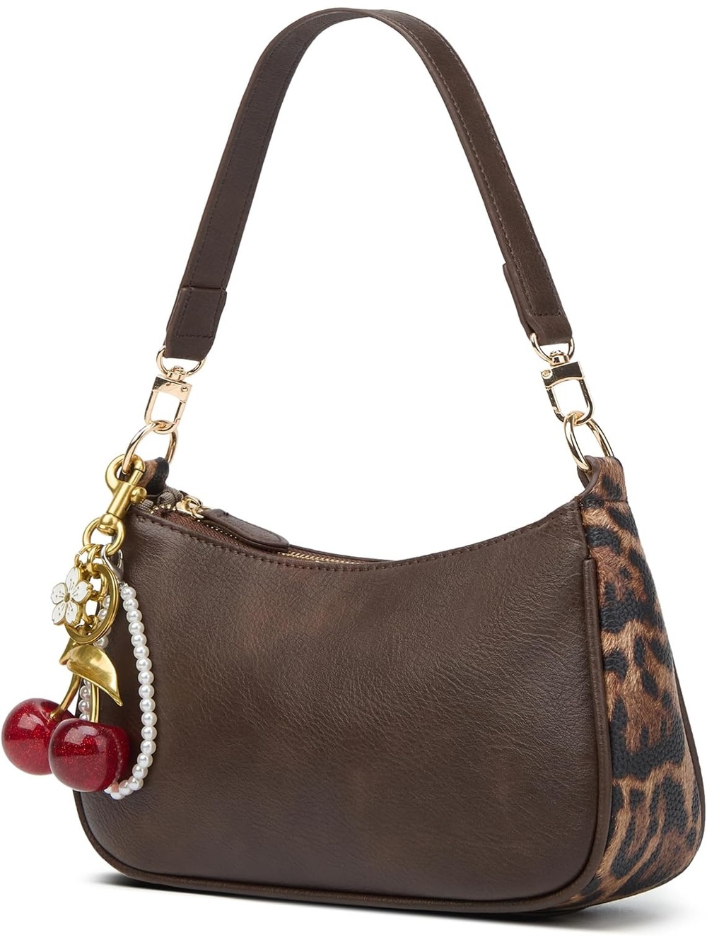 〽️ Women's Leopard Coffee Cute Hobo Cherry Clutch Purse Straps Shoulder Bags